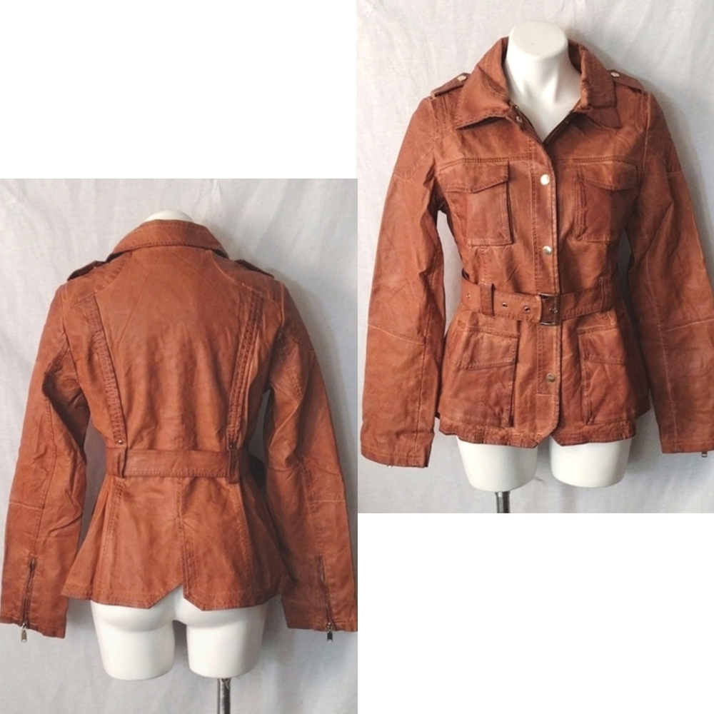 Bata Brown Faux Leather Western Belted Jacket Medium Soft Comfy Chic Cowboy